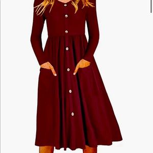 OUGES Women's V Neck Button Down Skater Dress with Pockets